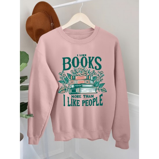 Plus Size Casual Crew Neck Sweatshirt with Alphabet Print, 100% Polyester Knit Fabric, Slight Stretch Pullover for All Seasons Plus Size Casual Crew Neck Sweatshirt with Alphabet Print, 100% Polyester Knit Fabric, Slight Stretch Pullover for All Seasons