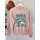 Plus Size Casual Crew Neck Sweatshirt with Alphabet Print, 100% Polyester Knit Fabric, Slight Stretch Pullover for All Seasons Plus Size Casual Crew Neck Sweatshirt with Alphabet Print, 100% Polyester Knit Fabric, Slight Stretch Pullover for All Seasons