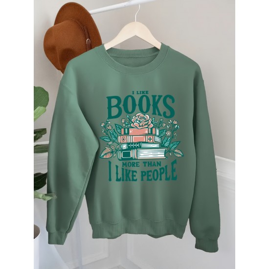 Plus Size Casual Crew Neck Sweatshirt with Alphabet Print, 100% Polyester Knit Fabric, Slight Stretch Pullover for All Seasons Plus Size Casual Crew Neck Sweatshirt with Alphabet Print, 100% Polyester Knit Fabric, Slight Stretch Pullover for All Seasons