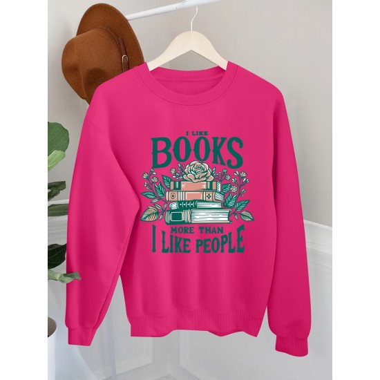 Plus Size Casual Crew Neck Sweatshirt with Alphabet Print, 100% Polyester Knit Fabric, Slight Stretch Pullover for All Seasons Plus Size Casual Crew Neck Sweatshirt with Alphabet Print, 100% Polyester Knit Fabric, Slight Stretch Pullover for All Seasons