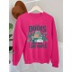 Plus Size Casual Crew Neck Sweatshirt with Alphabet Print, 100% Polyester Knit Fabric, Slight Stretch Pullover for All Seasons Plus Size Casual Crew Neck Sweatshirt with Alphabet Print, 100% Polyester Knit Fabric, Slight Stretch Pullover for All Seasons