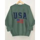 Plus Size USA Print Pullover Sweatshirt, Casual Long Sleeve Crew Neck Sweatshirt For Fall & Spring, Women's Plus Size Clothing Plus Size USA Print Pullover Sweatshirt, Casual Long Sleeve Crew Neck Sweatshirt For Fall & Spring, Women's Plus Size Clothing