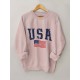 Plus Size USA Print Pullover Sweatshirt, Casual Long Sleeve Crew Neck Sweatshirt For Fall & Spring, Women's Plus Size Clothing Plus Size USA Print Pullover Sweatshirt, Casual Long Sleeve Crew Neck Sweatshirt For Fall & Spring, Women's Plus Size Clothing