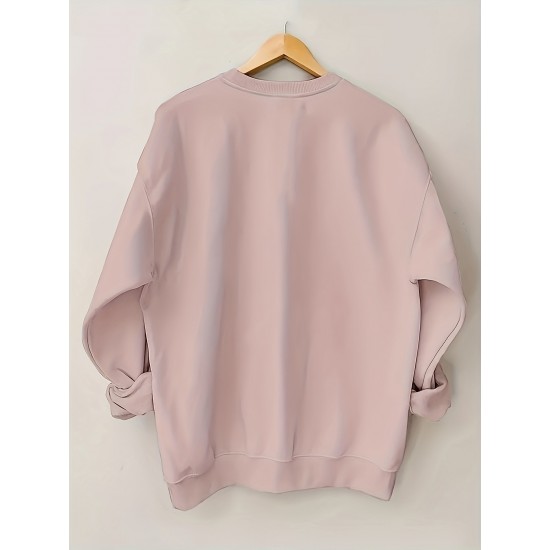 Plus Size USA Print Pullover Sweatshirt, Casual Long Sleeve Crew Neck Sweatshirt For Fall & Spring, Women's Plus Size Clothing Plus Size USA Print Pullover Sweatshirt, Casual Long Sleeve Crew Neck Sweatshirt For Fall & Spring, Women's Plus Size Clothing