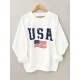 Plus Size USA Print Pullover Sweatshirt, Casual Long Sleeve Crew Neck Sweatshirt For Fall & Spring, Women's Plus Size Clothing Plus Size USA Print Pullover Sweatshirt, Casual Long Sleeve Crew Neck Sweatshirt For Fall & Spring, Women's Plus Size Clothing