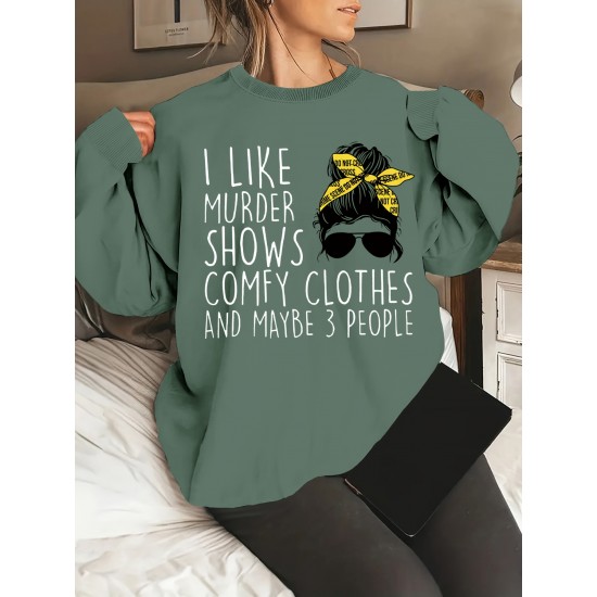 Plus Size Woman & Letter Print Sweatshirt, Casual Long Sleeve Crew Neck Sweatshirt, Women's Plus Size Clothing Plus Size Woman & Letter Print Sweatshirt, Casual Long Sleeve Crew Neck Sweatshirt, Women's Plus Size Clothing