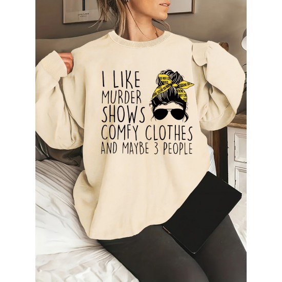 Plus Size Woman & Letter Print Sweatshirt, Casual Long Sleeve Crew Neck Sweatshirt, Women's Plus Size Clothing Plus Size Woman & Letter Print Sweatshirt, Casual Long Sleeve Crew Neck Sweatshirt, Women's Plus Size Clothing