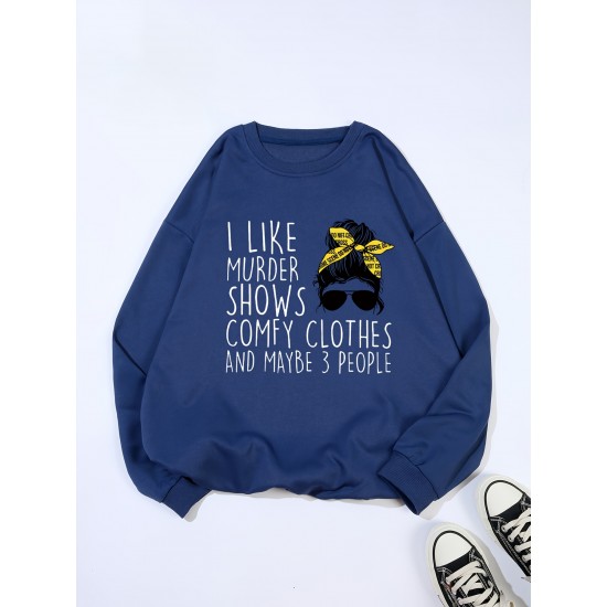 Plus Size Woman & Letter Print Sweatshirt, Casual Long Sleeve Crew Neck Sweatshirt, Women's Plus Size Clothing Plus Size Woman & Letter Print Sweatshirt, Casual Long Sleeve Crew Neck Sweatshirt, Women's Plus Size Clothing