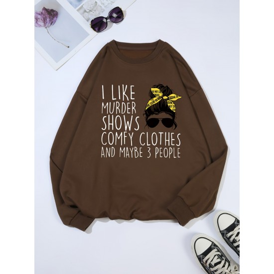 Plus Size Woman & Letter Print Sweatshirt, Casual Long Sleeve Crew Neck Sweatshirt, Women's Plus Size Clothing Plus Size Woman & Letter Print Sweatshirt, Casual Long Sleeve Crew Neck Sweatshirt, Women's Plus Size Clothing