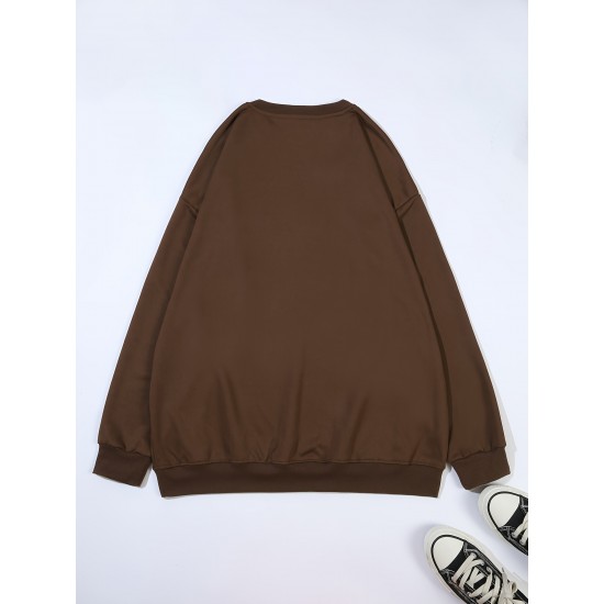 Plus Size Woman & Letter Print Sweatshirt, Casual Long Sleeve Crew Neck Sweatshirt, Women's Plus Size Clothing Plus Size Woman & Letter Print Sweatshirt, Casual Long Sleeve Crew Neck Sweatshirt, Women's Plus Size Clothing