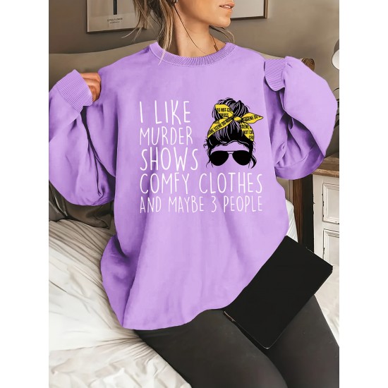 Plus Size Woman & Letter Print Sweatshirt, Casual Long Sleeve Crew Neck Sweatshirt, Women's Plus Size Clothing Plus Size Woman & Letter Print Sweatshirt, Casual Long Sleeve Crew Neck Sweatshirt, Women's Plus Size Clothing