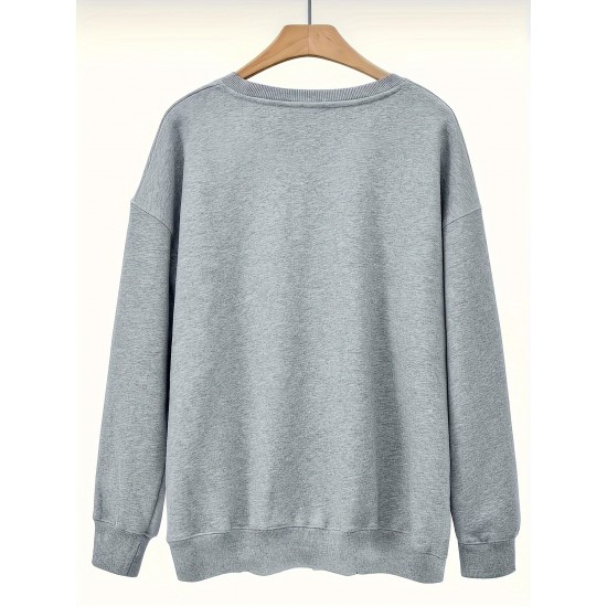 Plus Size Woman & Letter Print Sweatshirt, Casual Long Sleeve Crew Neck Sweatshirt, Women's Plus Size Clothing Plus Size Woman & Letter Print Sweatshirt, Casual Long Sleeve Crew Neck Sweatshirt, Women's Plus Size Clothing