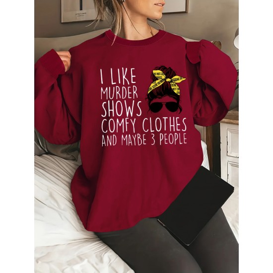 Plus Size Woman & Letter Print Sweatshirt, Casual Long Sleeve Crew Neck Sweatshirt, Women's Plus Size Clothing Plus Size Woman & Letter Print Sweatshirt, Casual Long Sleeve Crew Neck Sweatshirt, Women's Plus Size Clothing