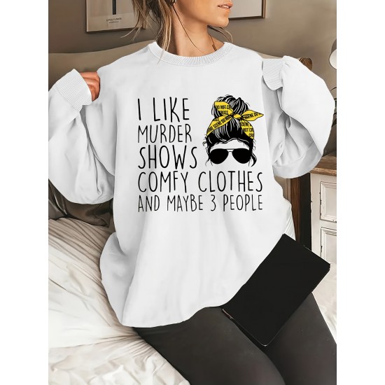 Plus Size Woman & Letter Print Sweatshirt, Casual Long Sleeve Crew Neck Sweatshirt, Women's Plus Size Clothing Plus Size Woman & Letter Print Sweatshirt, Casual Long Sleeve Crew Neck Sweatshirt, Women's Plus Size Clothing