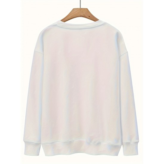 Plus Size Woman & Letter Print Sweatshirt, Casual Long Sleeve Crew Neck Sweatshirt, Women's Plus Size Clothing Plus Size Woman & Letter Print Sweatshirt, Casual Long Sleeve Crew Neck Sweatshirt, Women's Plus Size Clothing