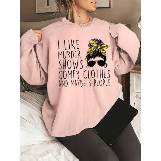 Plus Size Woman & Letter Print Sweatshirt, Casual Long Sleeve Crew Neck Sweatshirt, Women's Plus Size Clothing Plus Size Woman & Letter Print Sweatshirt, Casual Long Sleeve Crew Neck Sweatshirt, Women's Plus Size Clothing